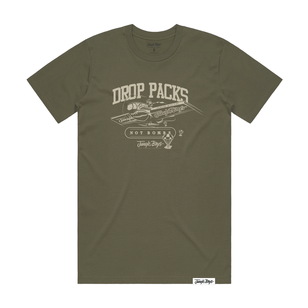 Drop Packs Not Bombs Tee (Military Green/Sand)
