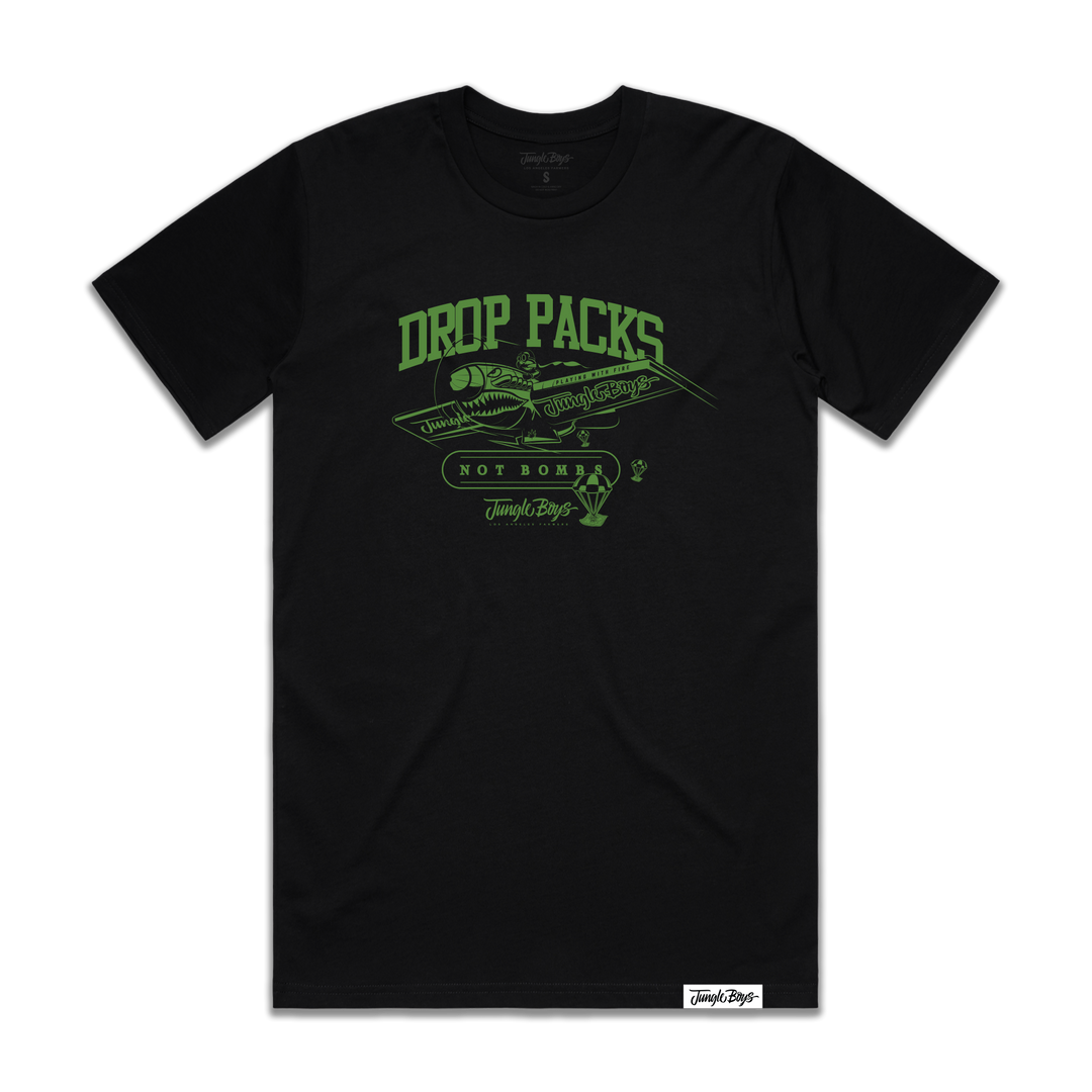 Drop Packs Not Bombs Tee (Black/Green)